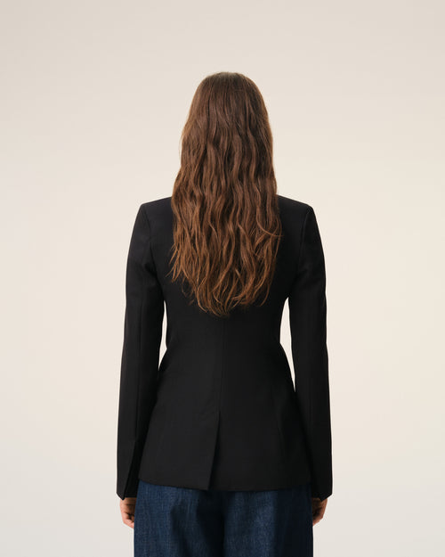 Veste Cintrée Simple Boutonnage Noire en Laine Vierge - 5 - Ami Paris