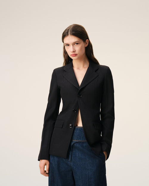 Black New Wool Single Breasted Fitted Jacket - Woman - 3 - AMI Paris - Ami Paris
