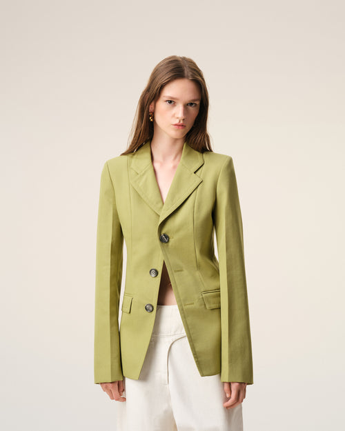 Einreihige, taillierte Jacke aus grüner Schurwolle - Damen - 3 - AMI Paris - Ami Paris