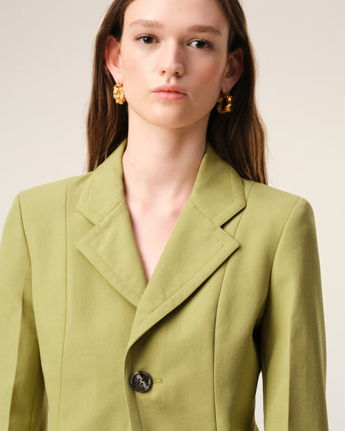 Einreihige, taillierte Jacke aus grüner Schurwolle - Damen - 4 - AMI Paris - Ami Paris