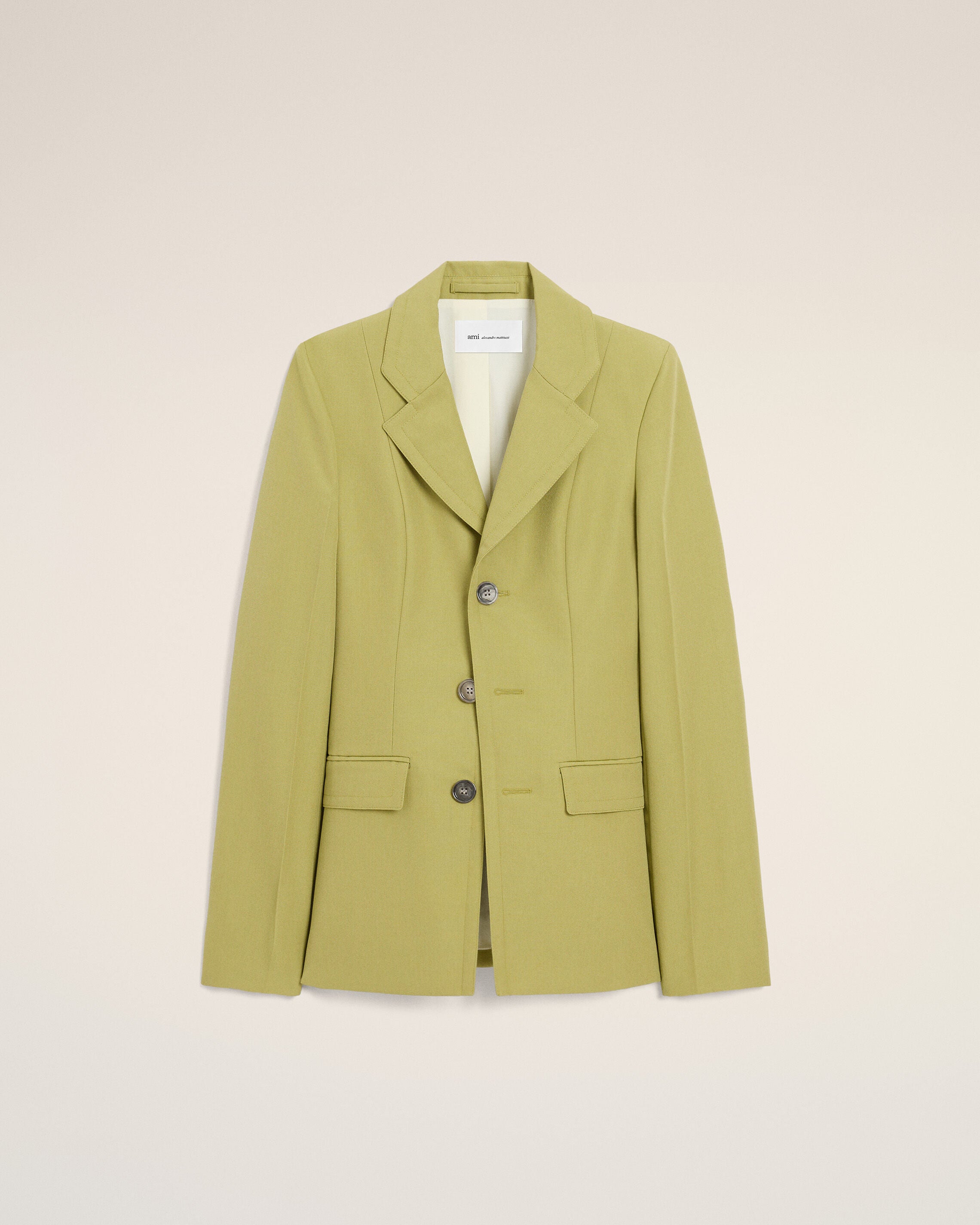 Einreihige, taillierte Jacke aus grüner Schurwolle - 1