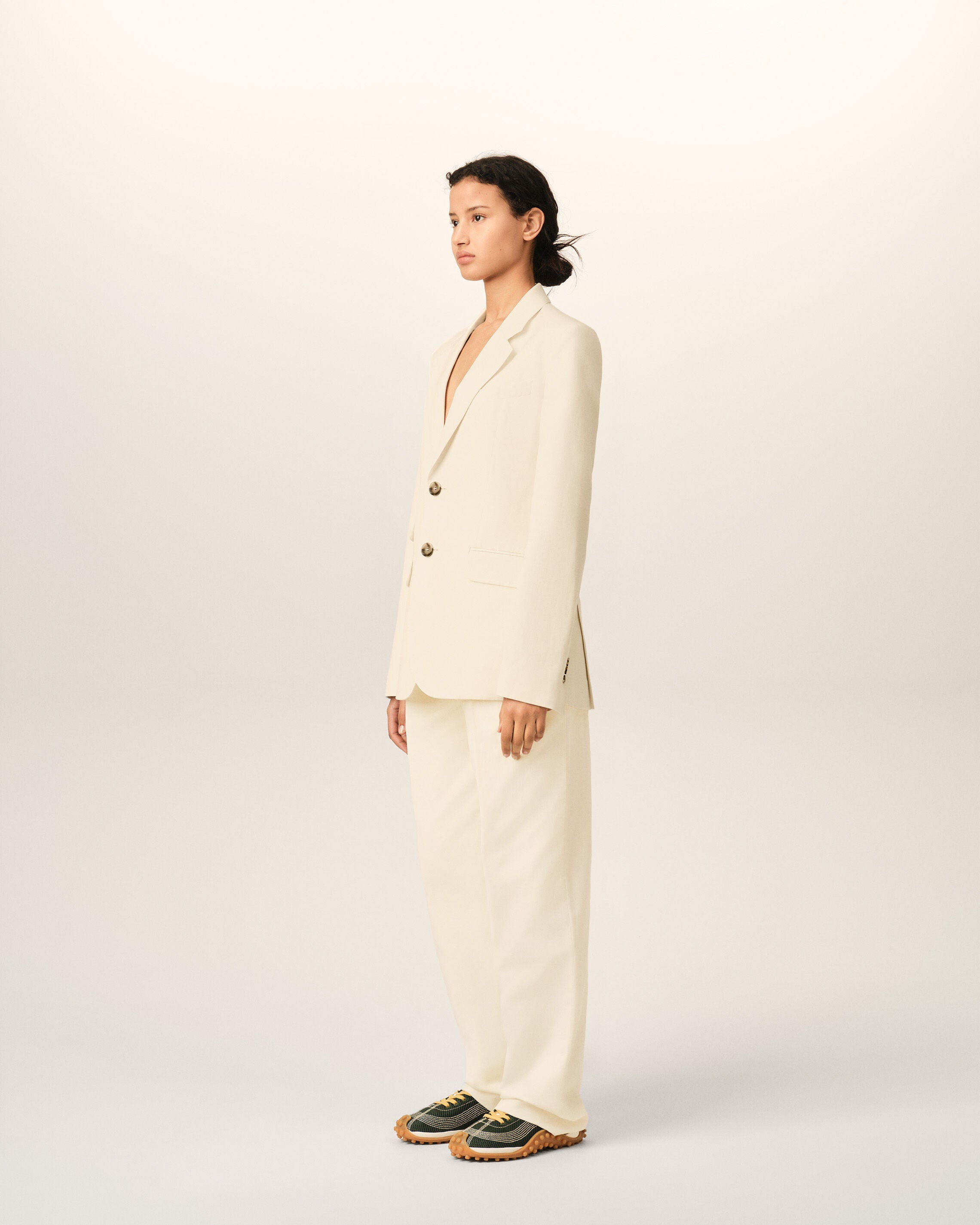 White single breasted boxy cotton and linen blazer - 6