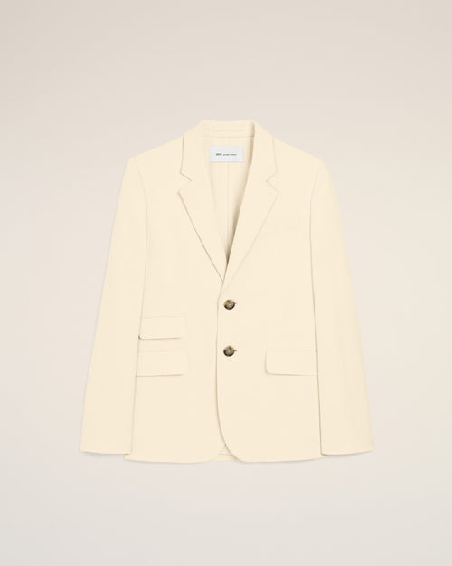 Blazer boxy blanco de algodón y lino con cierre sencillo - 2 - Ami Paris