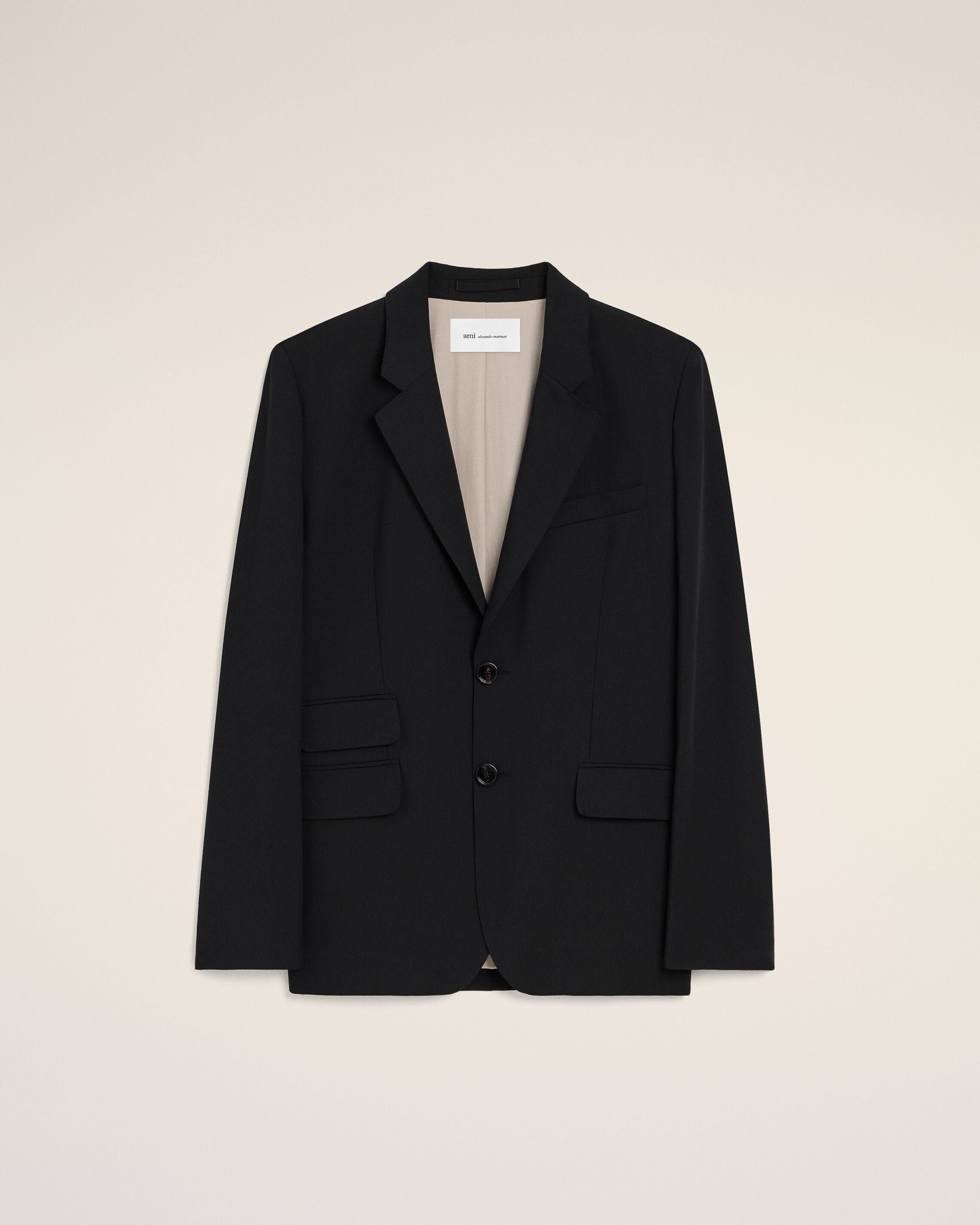 Veste Boxy Simple Boutonnage Noire en Laine Vierge - 1