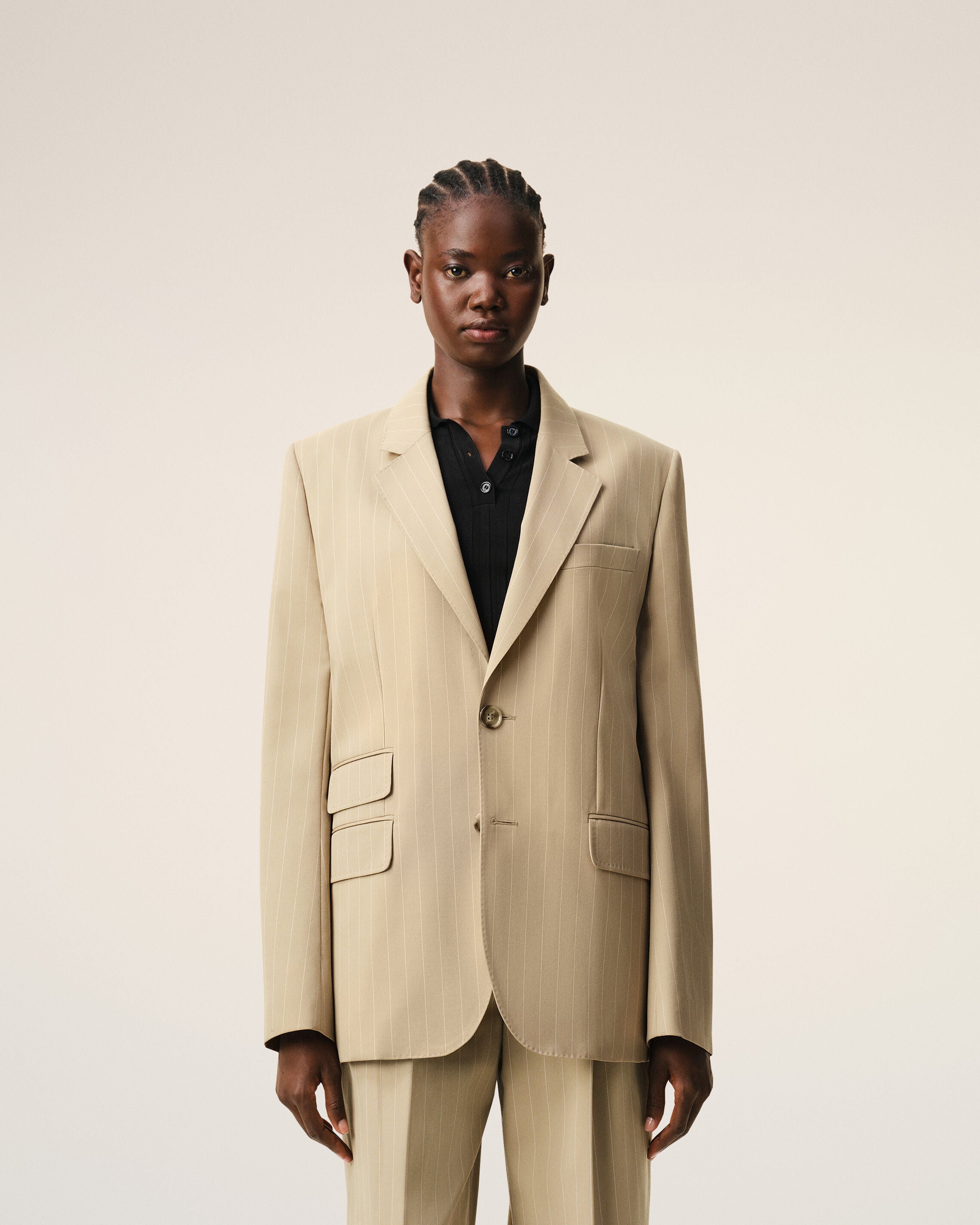 Beige New Wool Single Breasted Boxy Jacket - 3