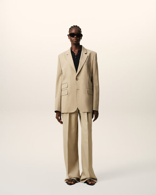                                     Beige New Wool Single Breasted Boxy Jacket - 3                                 - Ami Paris