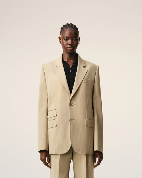 Beige New Wool Single Breasted Boxy Jacket - Woman - 3 - AMI Paris - Ami Paris