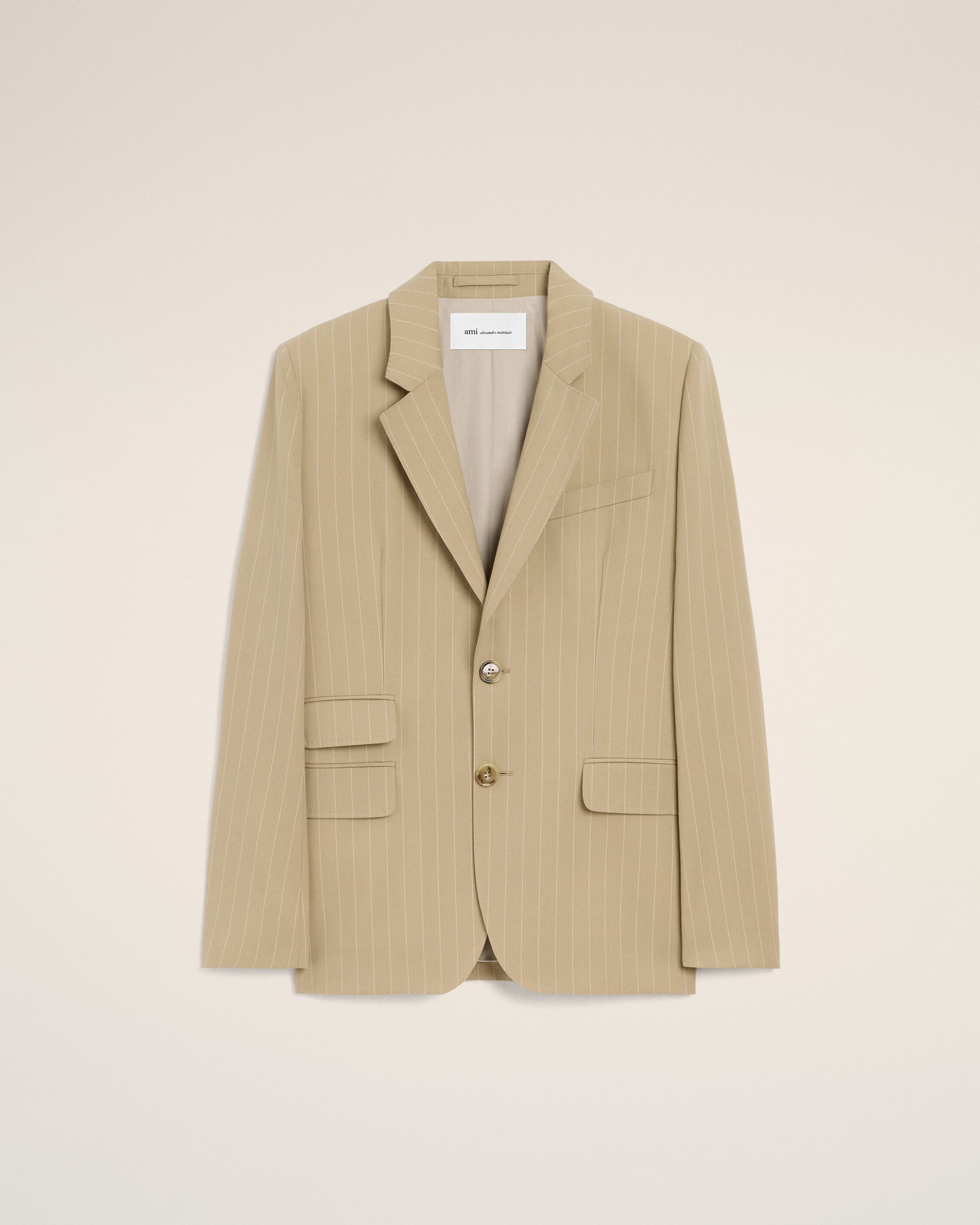 Beige New Wool Single Breasted Boxy Jacket - 1