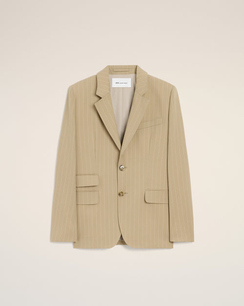                                     Beige New Wool Single Breasted Boxy Jacket - 3                                 - Ami Paris