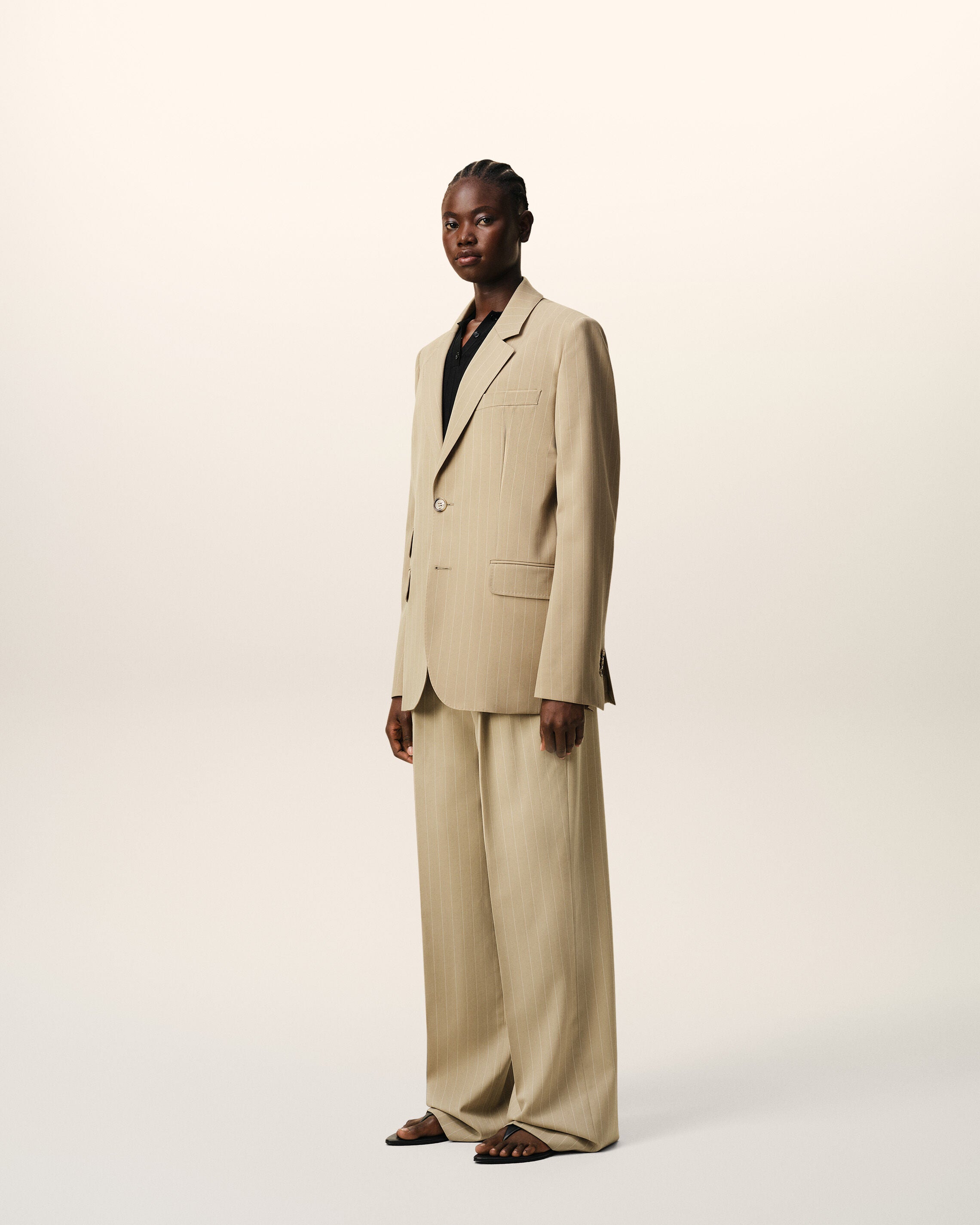 Beige New Wool Single Breasted Boxy Jacket - 6