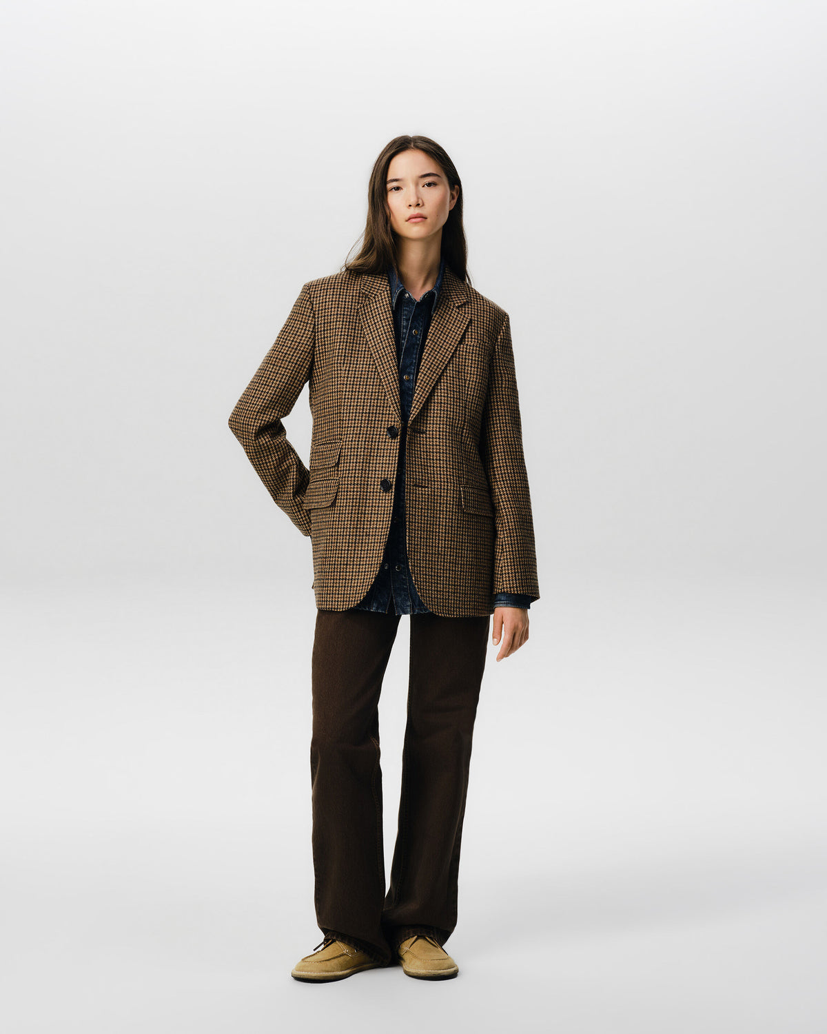 Veste marron simple boutonnage en laine vierge - 2