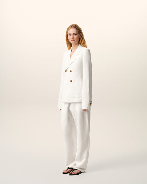 White Linen Double Breasted Bar Jacket - 6 - Ami Paris