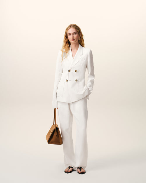                                     White Linen Double Breasted Bar Jacket - 3                                 - Ami Paris