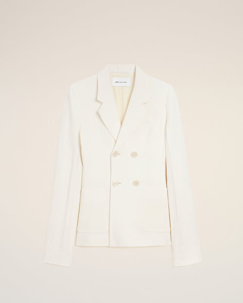                                 White Linen Double Breasted Bar Jacket - 3                             - Ami Paris