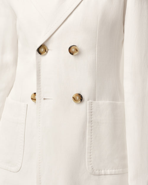 White Linen Double Breasted Bar Jacket - Woman - 4 - AMI Paris - Ami Paris