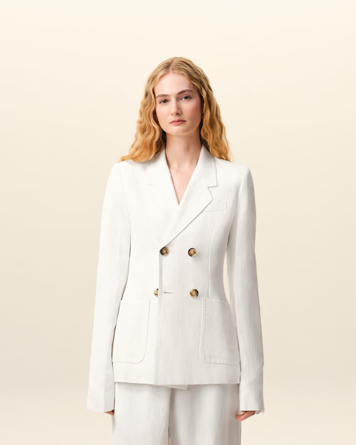 White Linen Double Breasted Bar Jacket - 3 - Ami Paris