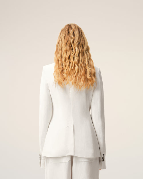 White Linen Double Breasted Bar Jacket - Woman - 5 - AMI Paris - Ami Paris