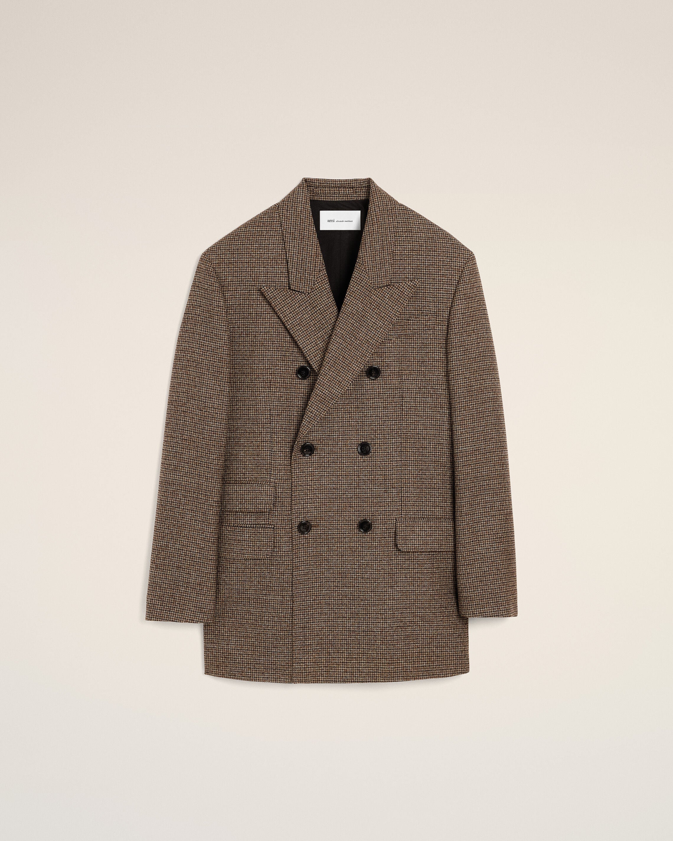 Veste marron pied de poule double boutonnage en laine - 1