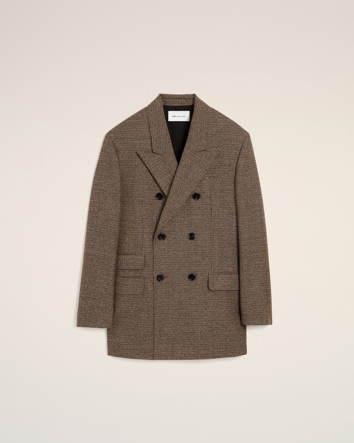 Brown double breasted houndstooth wool blazer - 1