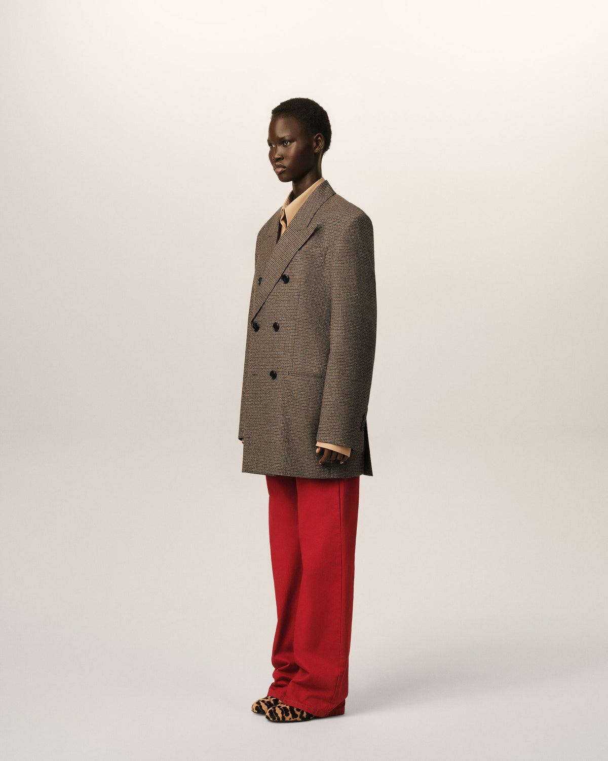 Brown double breasted houndstooth wool blazer - 6