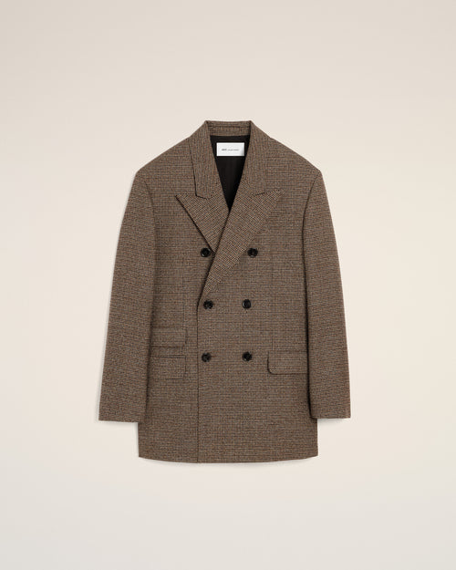 Doppelreihiger Blazer aus braunem Hahnentritt-Muster aus Wolle - 2 - Ami Paris