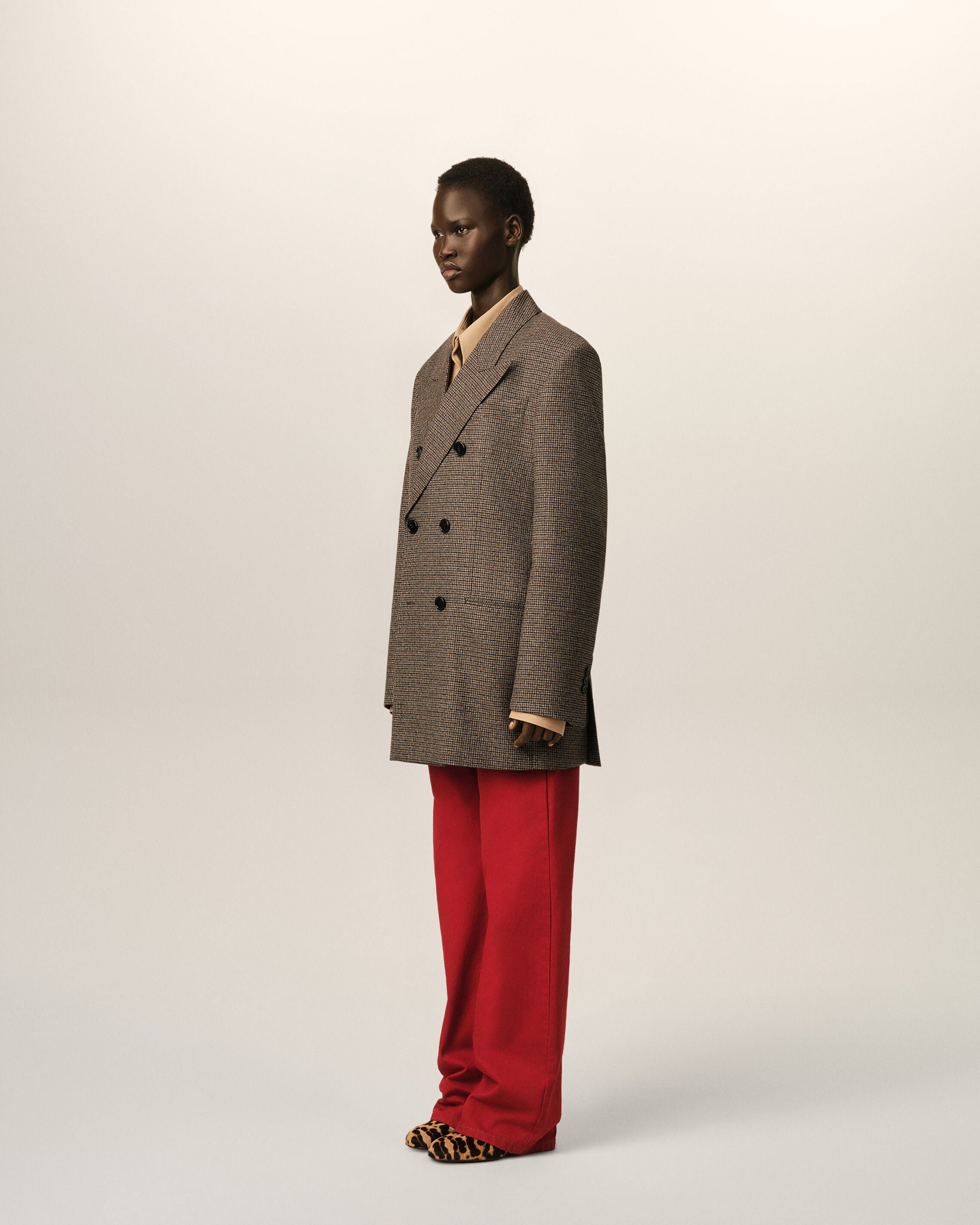 Veste marron pied de poule double boutonnage en laine - 6
