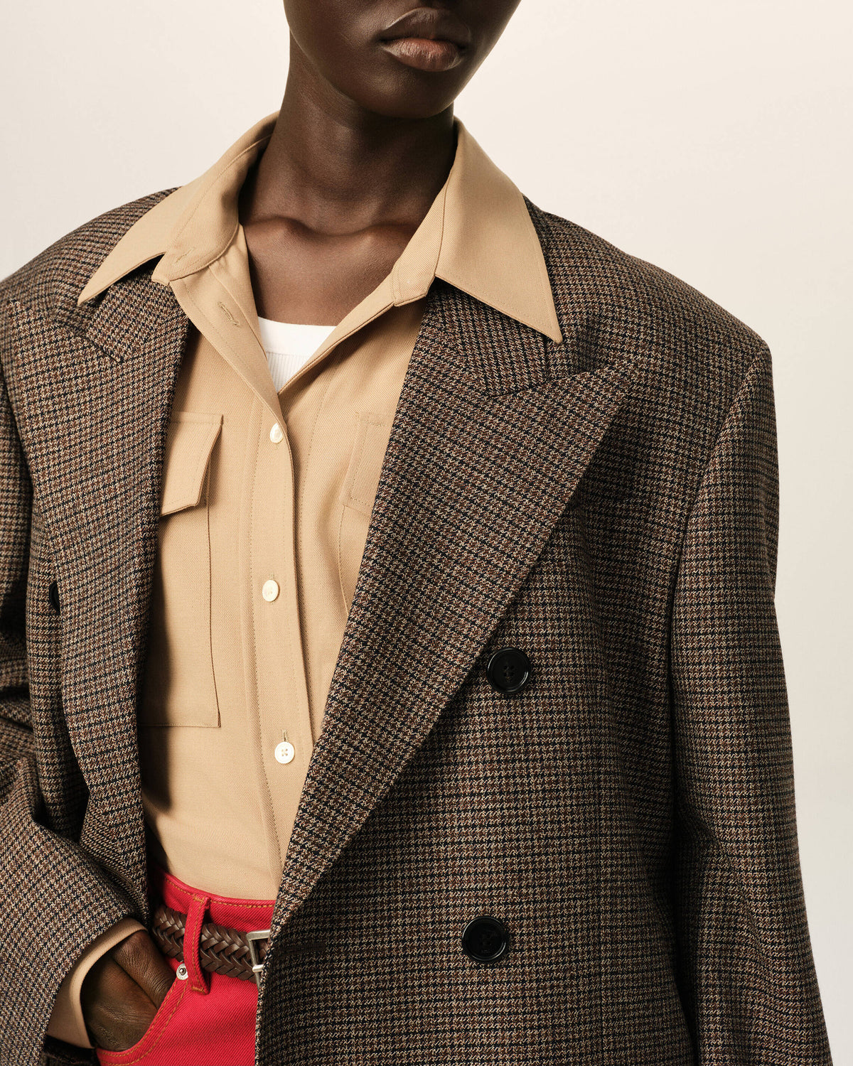 Brown double breasted houndstooth wool blazer - 4