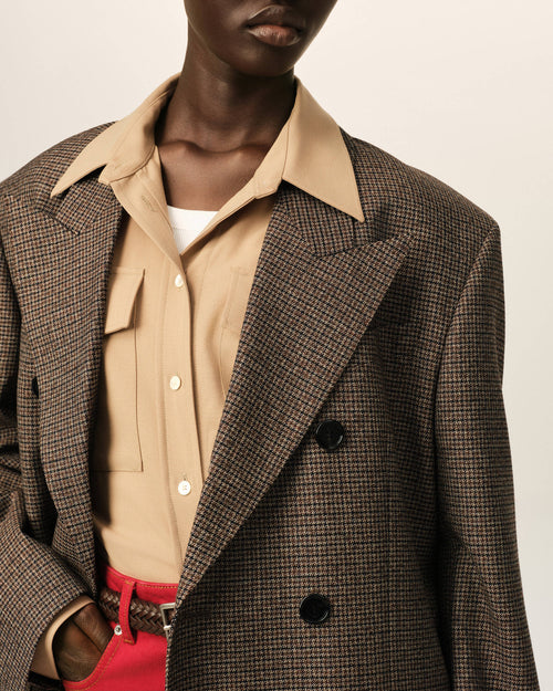 Brown double breasted houndstooth wool blazer - Woman - 4 - AMI Paris - Ami Paris