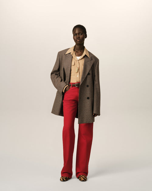 Blazer de lana marrón de pata de gallo cruzado - 1 - Ami Paris