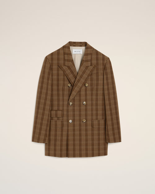 Brown double breasted checkered wool blazer - Woman - 1 - AMI Paris - Ami Paris