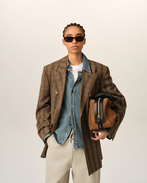 Brown double breasted checkered wool blazer - Woman - 3 - AMI Paris - Ami Paris