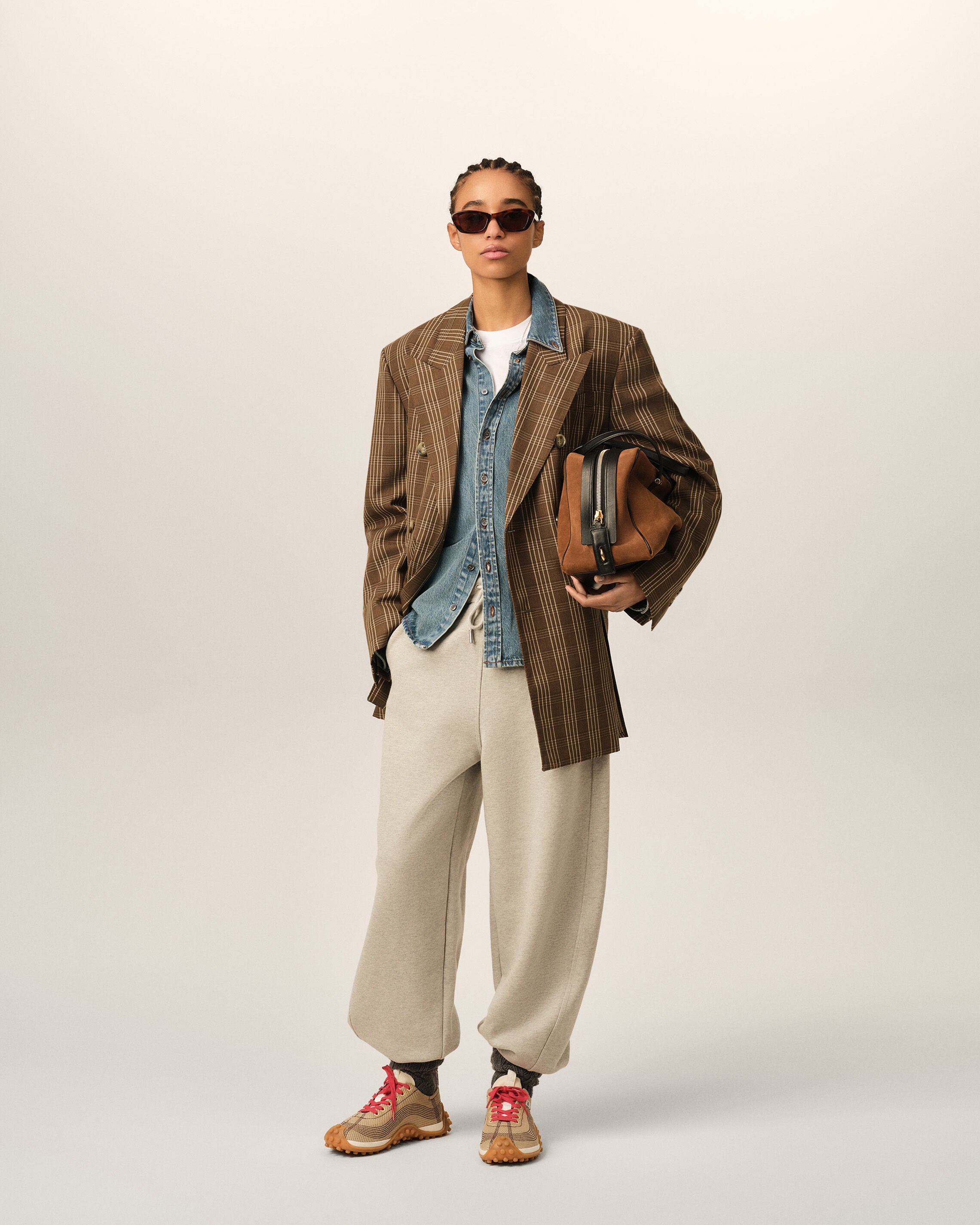 Brown double breasted checkered wool blazer - 2