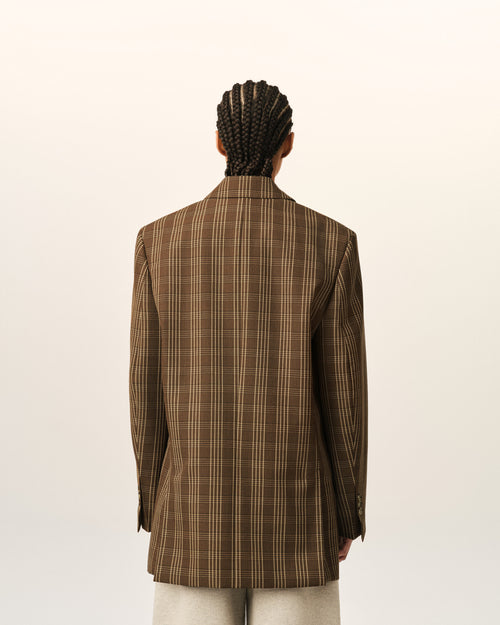 Brown double breasted checkered wool blazer - Woman - 5 - AMI Paris - Ami Paris