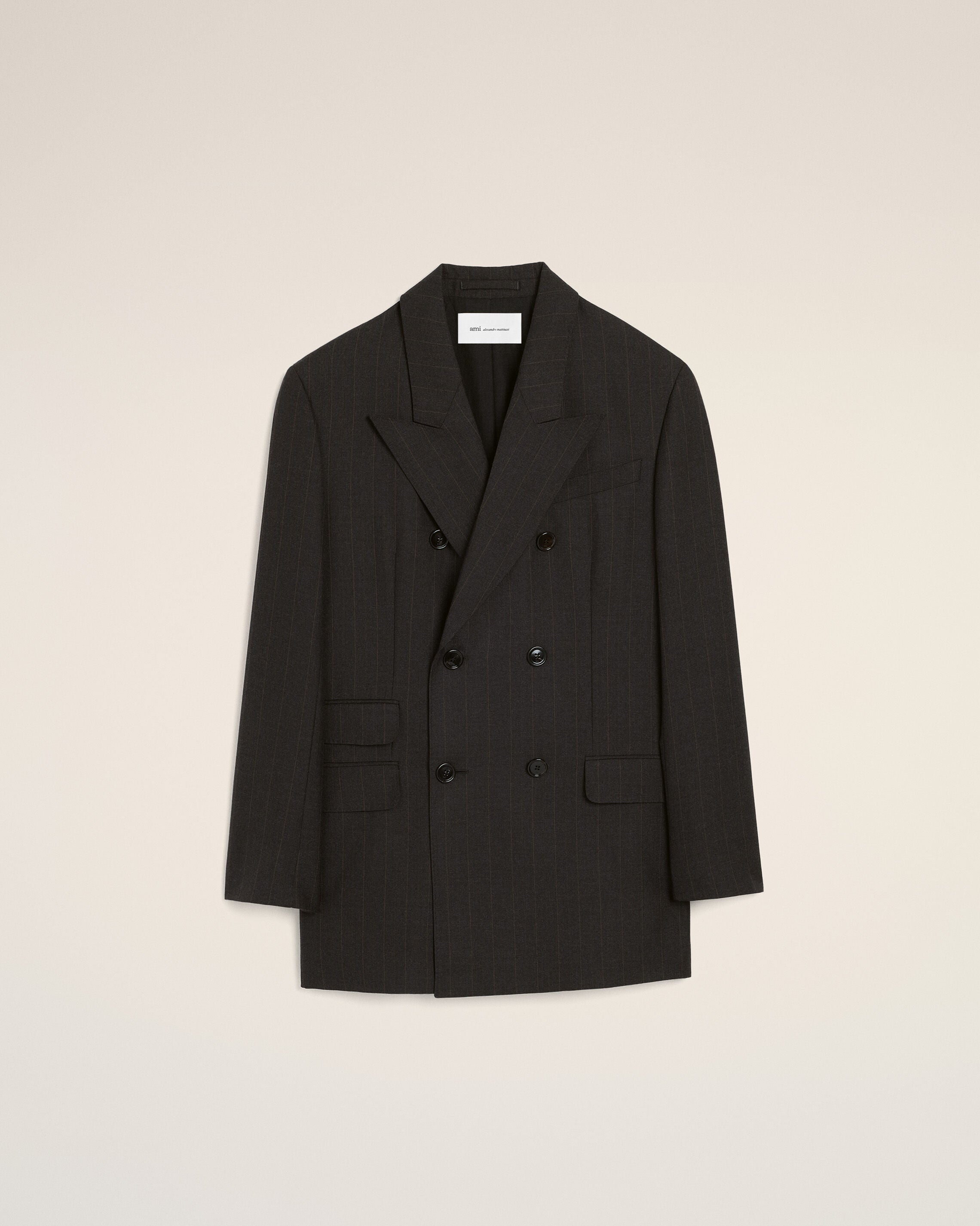 Blazer de lana gris a rayas de doble botonadura - 1