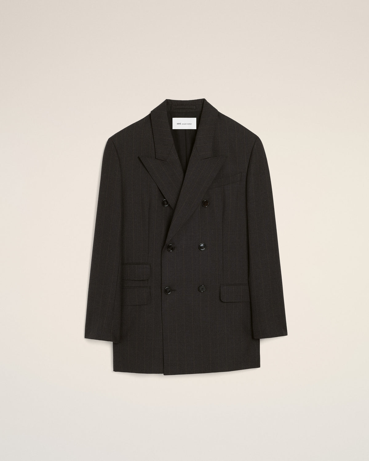 Blazer doppiopetto in lana grigia a righe - 1