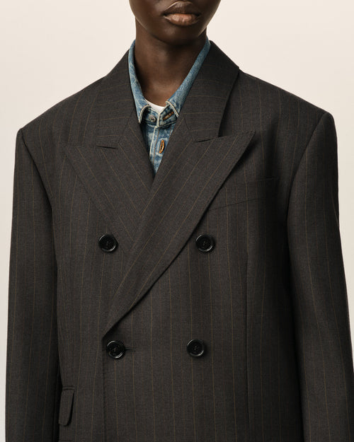 Blazer de lana gris a rayas de doble botonadura - Mujer - 4 - AMI Paris - Ami Paris