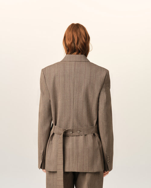 Gestreifter Blazer aus brauner Wolle mit doppelter Knopfleiste - Damen - 5 - AMI Paris - Ami Paris