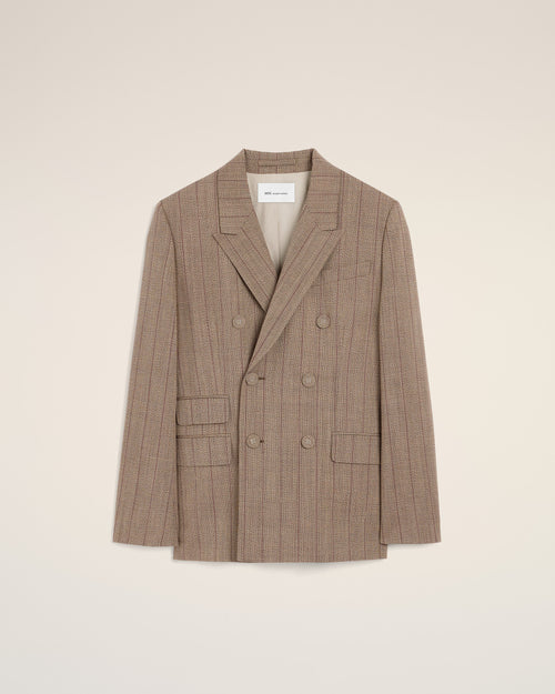 Brown double breasted striped wool blazer - Woman - 1 - AMI Paris - Ami Paris