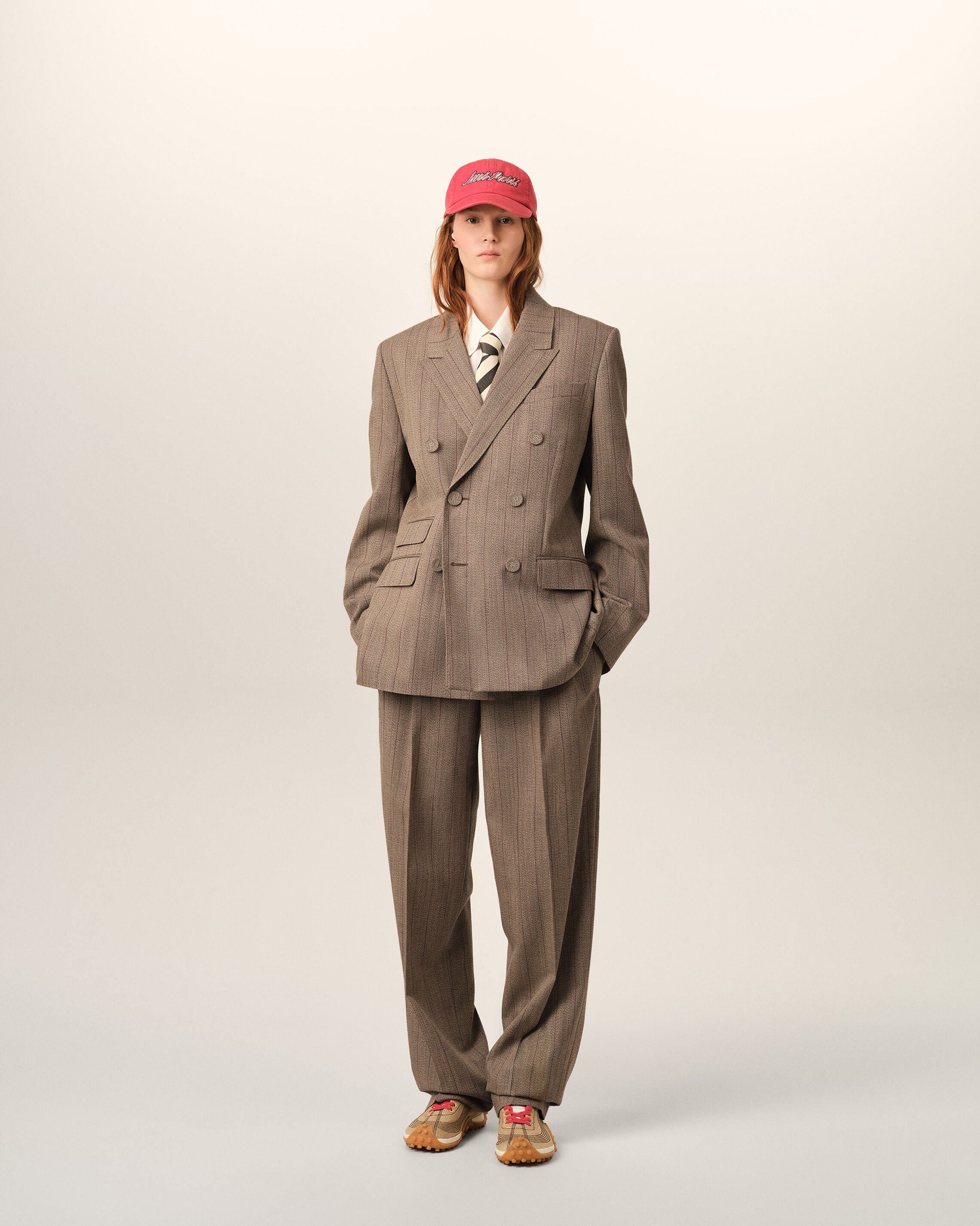 Gestreifter Blazer aus brauner Wolle mit doppelter Knopfleiste - 2
