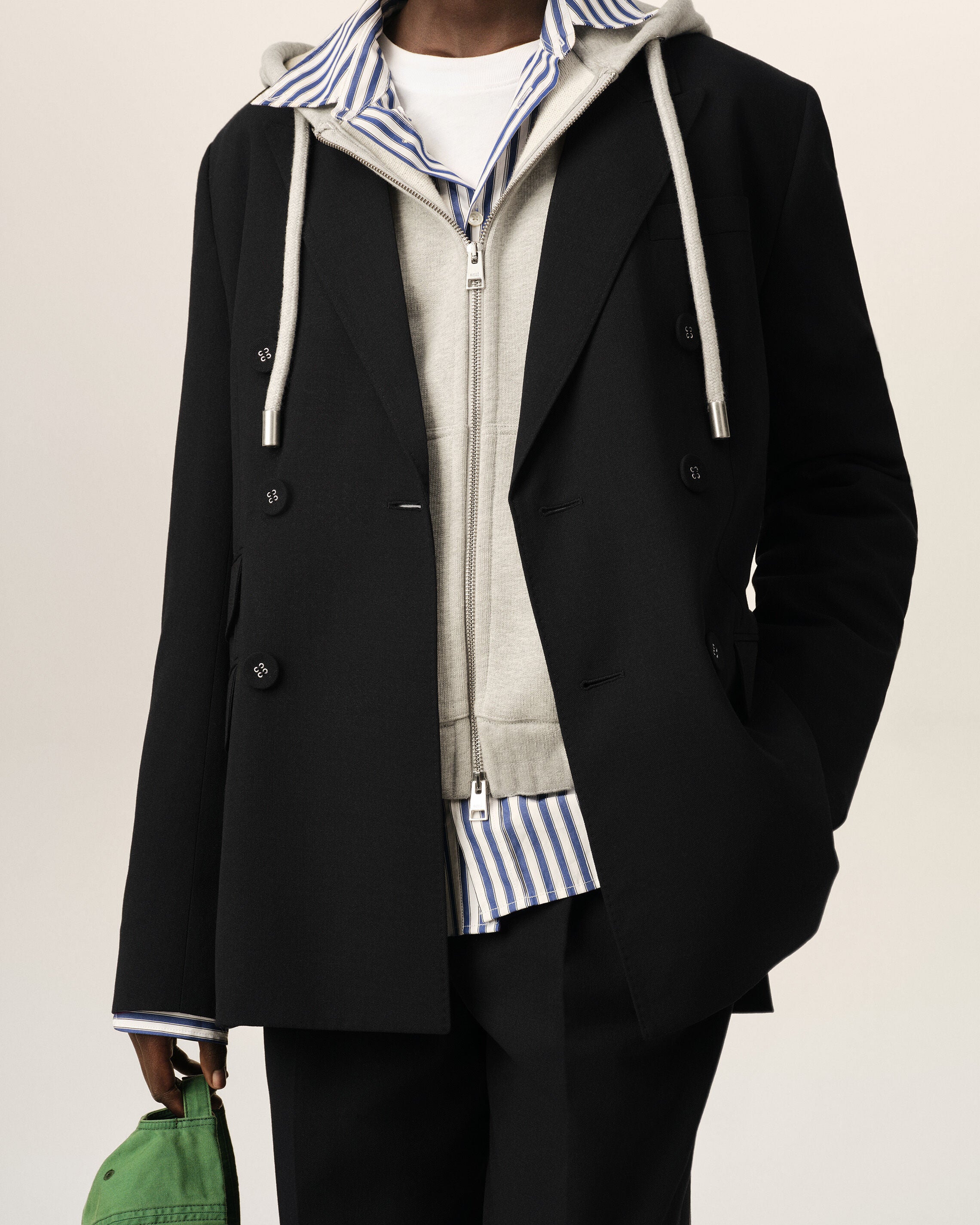 Black double breasted wool blazer - 4