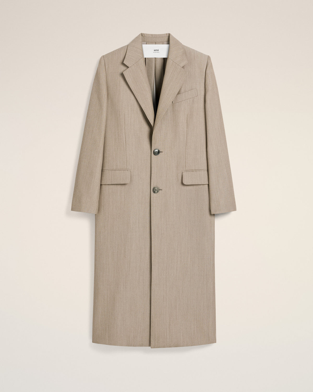 Manteau Beige Long Fente Dos En Laine - 1