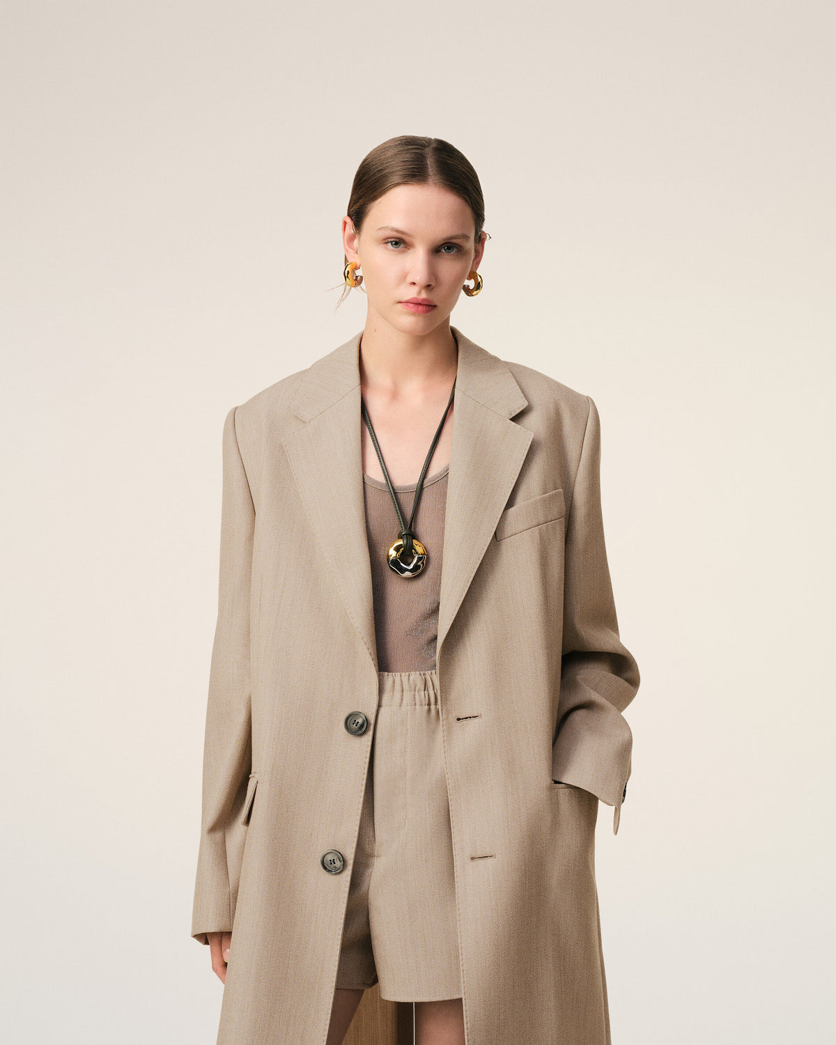 Manteau Beige Long Fente Dos En Laine - 3