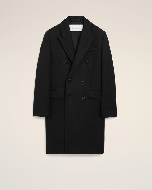 Schwarzer Wollmantel mit doppelter Knopfleiste - Damen - 1 - AMI Paris - Ami Paris
