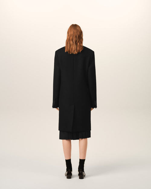 Schwarzer Wollmantel mit doppelter Knopfleiste - Damen - 5 - AMI Paris - Ami Paris