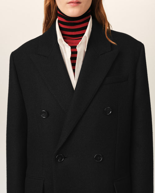 Schwarzer Wollmantel mit doppelter Knopfleiste - Damen - 4 - AMI Paris - Ami Paris
