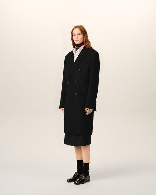 Schwarzer Wollmantel mit doppelter Knopfleiste - Damen - 6 - AMI Paris - Ami Paris