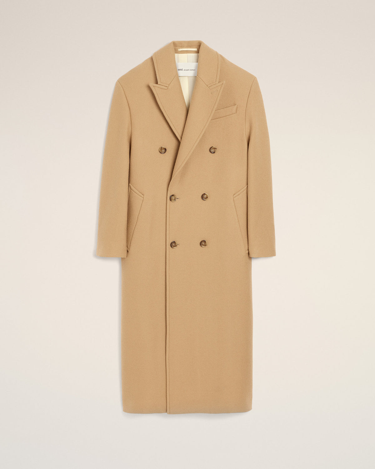 Long beige double-breasted wool coat - 1