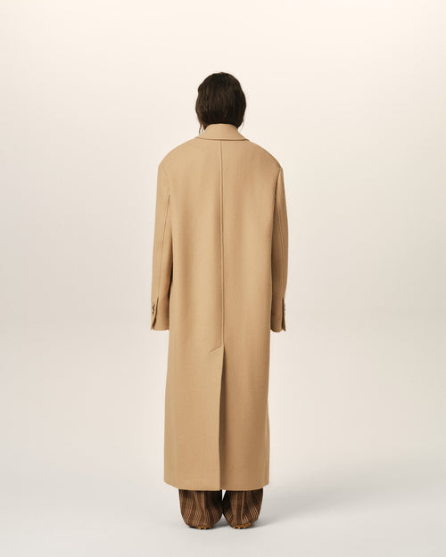 Long beige double-breasted wool coat - Woman - 5 - AMI Paris - Ami Paris