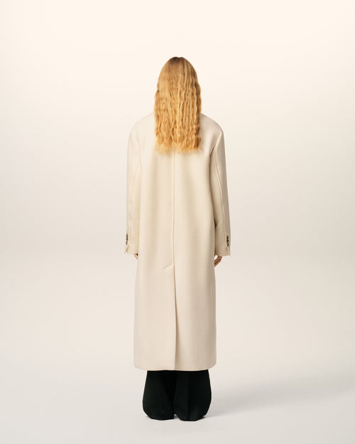 White Wool Double Breasted Long Coat - 5 - Ami Paris