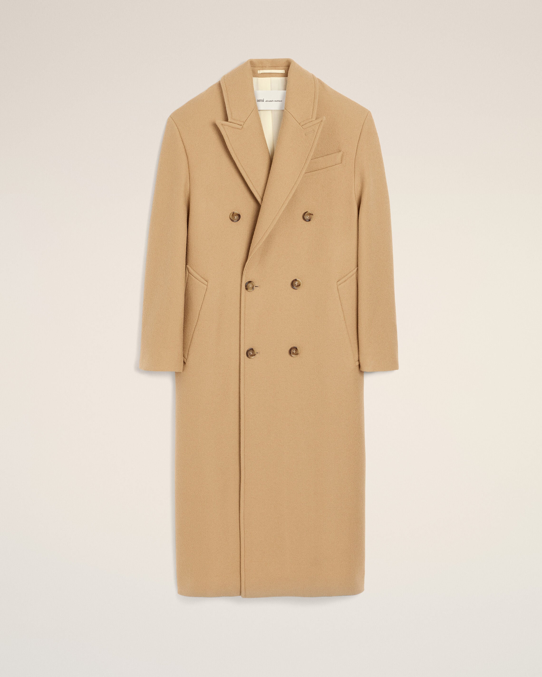 Long beige double-breasted wool coat - 1